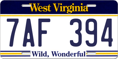 WV license plate 7AF394