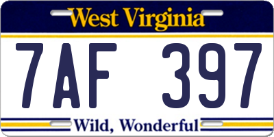 WV license plate 7AF397