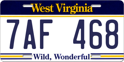 WV license plate 7AF468
