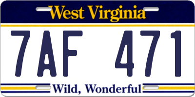 WV license plate 7AF471
