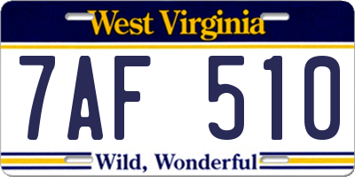 WV license plate 7AF510