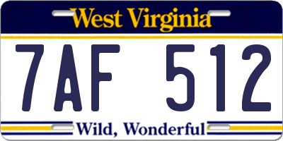 WV license plate 7AF512