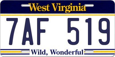 WV license plate 7AF519