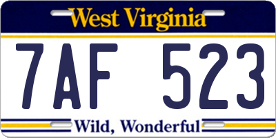 WV license plate 7AF523