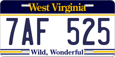 WV license plate 7AF525