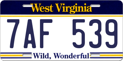 WV license plate 7AF539