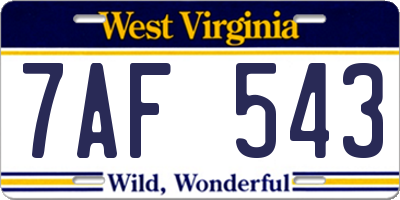 WV license plate 7AF543