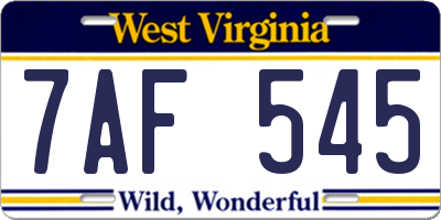 WV license plate 7AF545