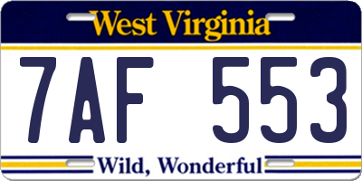 WV license plate 7AF553