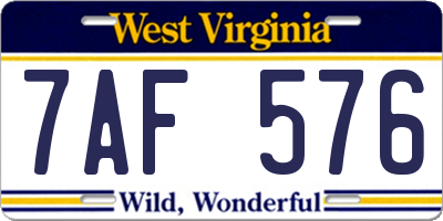 WV license plate 7AF576
