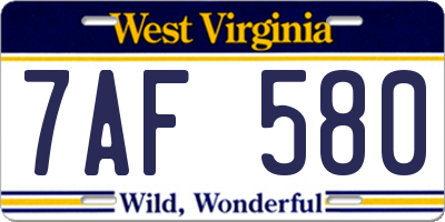WV license plate 7AF580