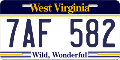 WV license plate 7AF582