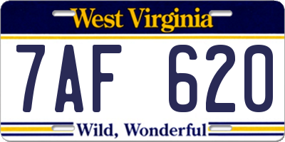 WV license plate 7AF620