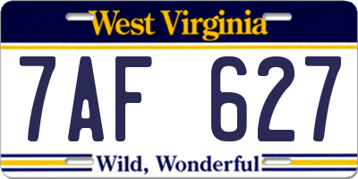 WV license plate 7AF627