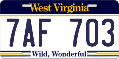 WV license plate 7AF703