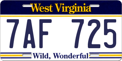 WV license plate 7AF725