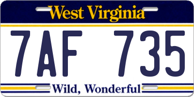 WV license plate 7AF735