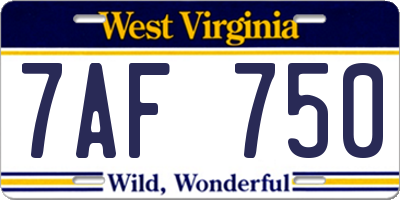 WV license plate 7AF750