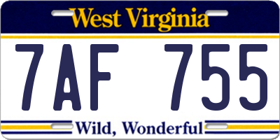 WV license plate 7AF755