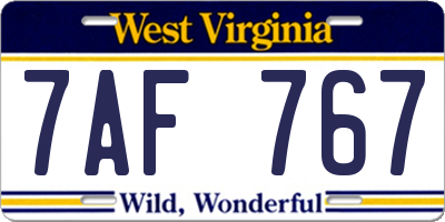 WV license plate 7AF767