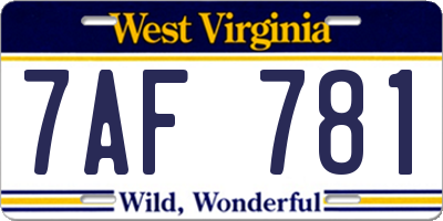 WV license plate 7AF781