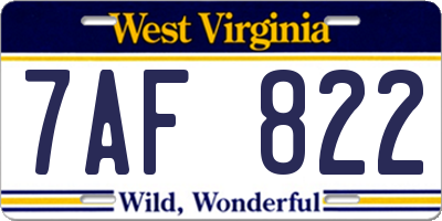 WV license plate 7AF822