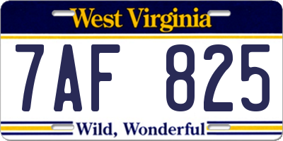 WV license plate 7AF825