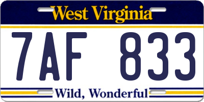 WV license plate 7AF833