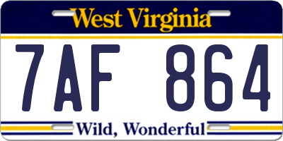 WV license plate 7AF864