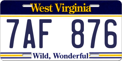WV license plate 7AF876