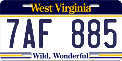 WV license plate 7AF885