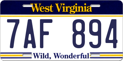 WV license plate 7AF894