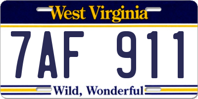 WV license plate 7AF911