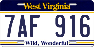 WV license plate 7AF916