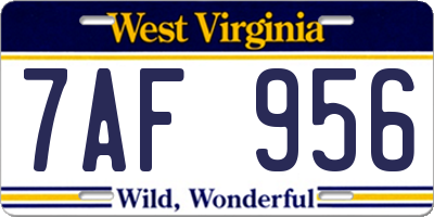 WV license plate 7AF956