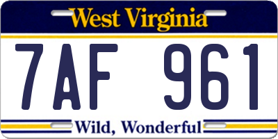 WV license plate 7AF961