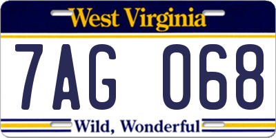WV license plate 7AG068