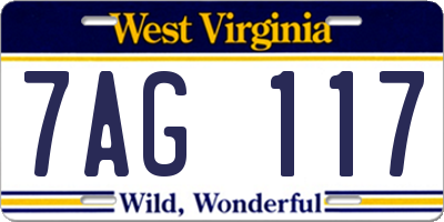 WV license plate 7AG117