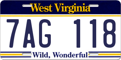 WV license plate 7AG118