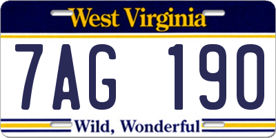 WV license plate 7AG190