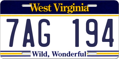 WV license plate 7AG194