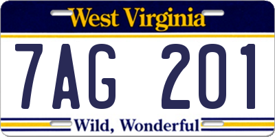 WV license plate 7AG201