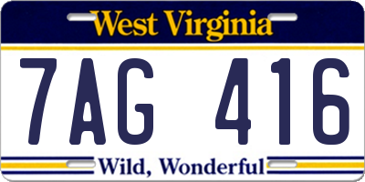 WV license plate 7AG416