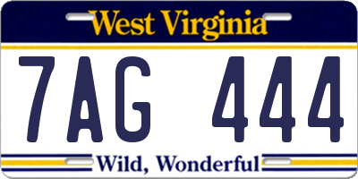 WV license plate 7AG444