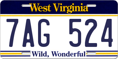 WV license plate 7AG524