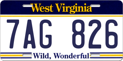 WV license plate 7AG826