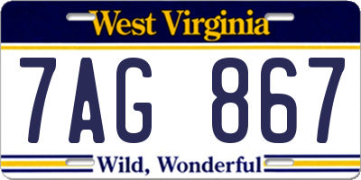 WV license plate 7AG867