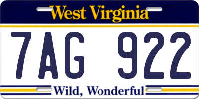 WV license plate 7AG922