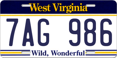 WV license plate 7AG986