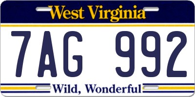 WV license plate 7AG992
